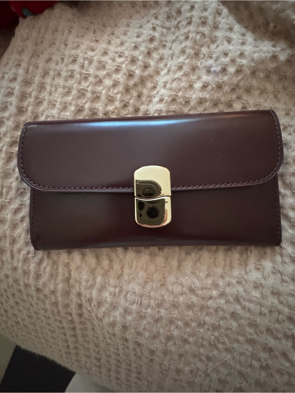 Sezane Burgundy Leather Wallet with Gold-Tone Clasp